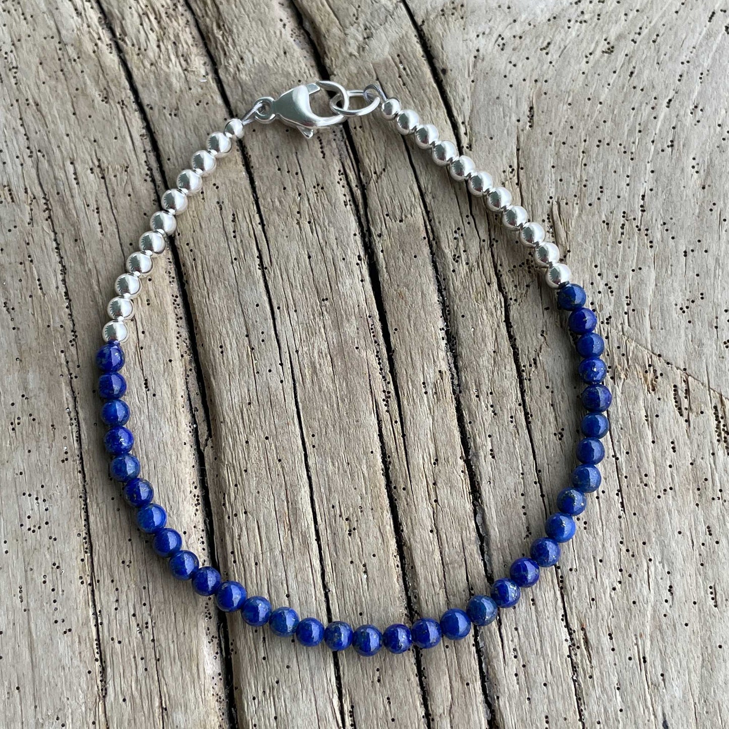 Lapis and Sterling Silver Bead Bracelet