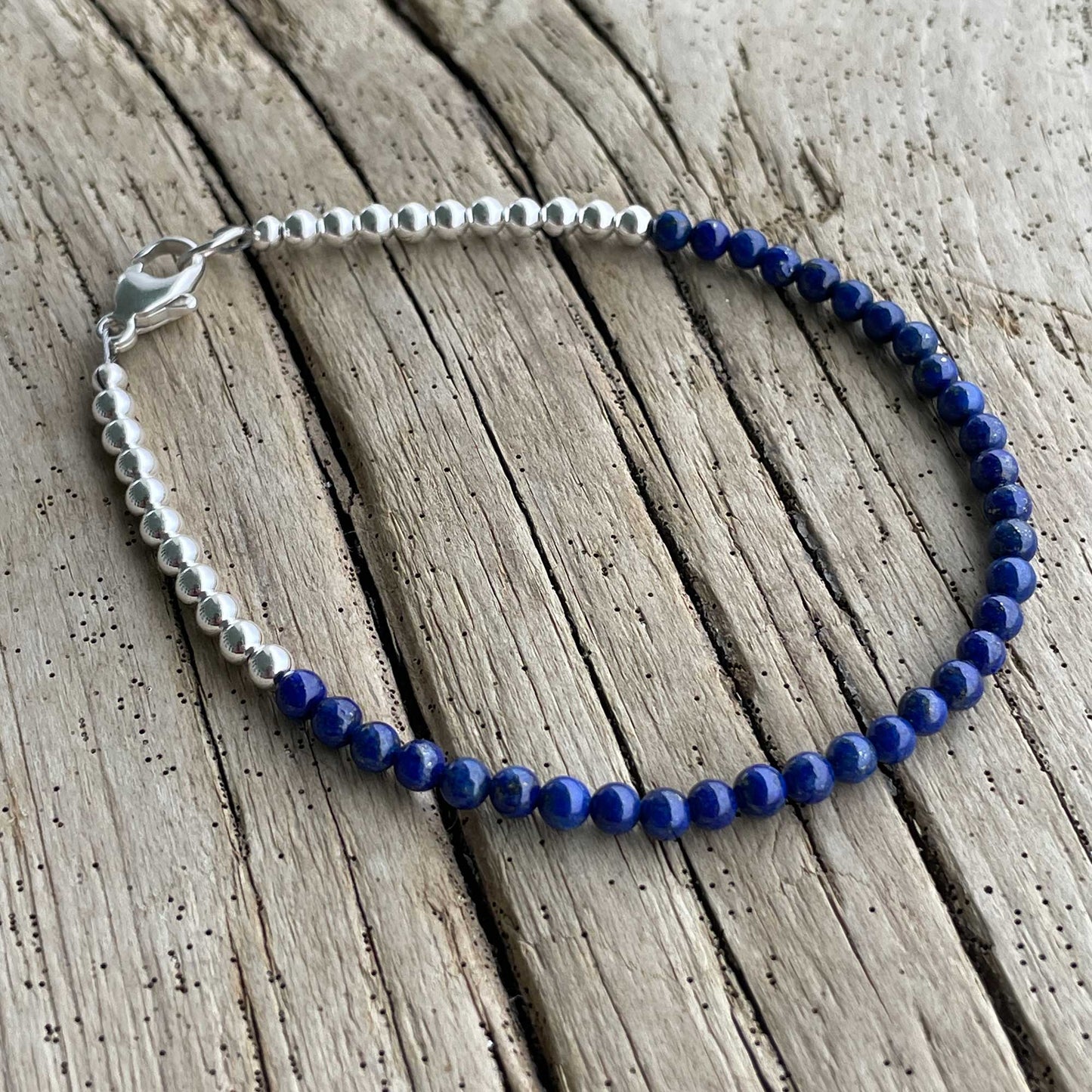 Lapis and Sterling Silver Bead Bracelet