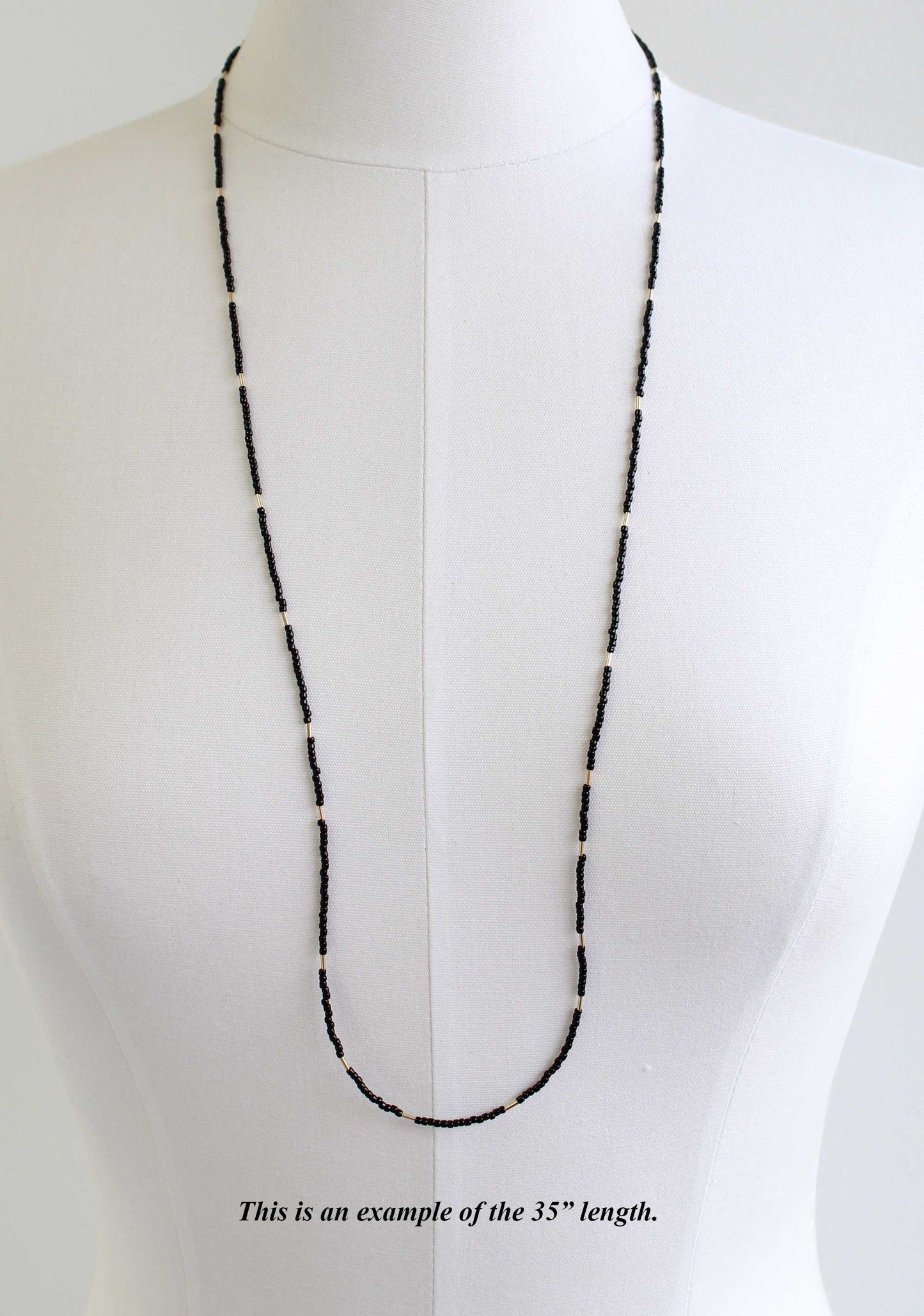 Black and Yellow Gold Filled Seed Bead Necklace, Thin 1.5mm Single Strand Custom Made to Order Length