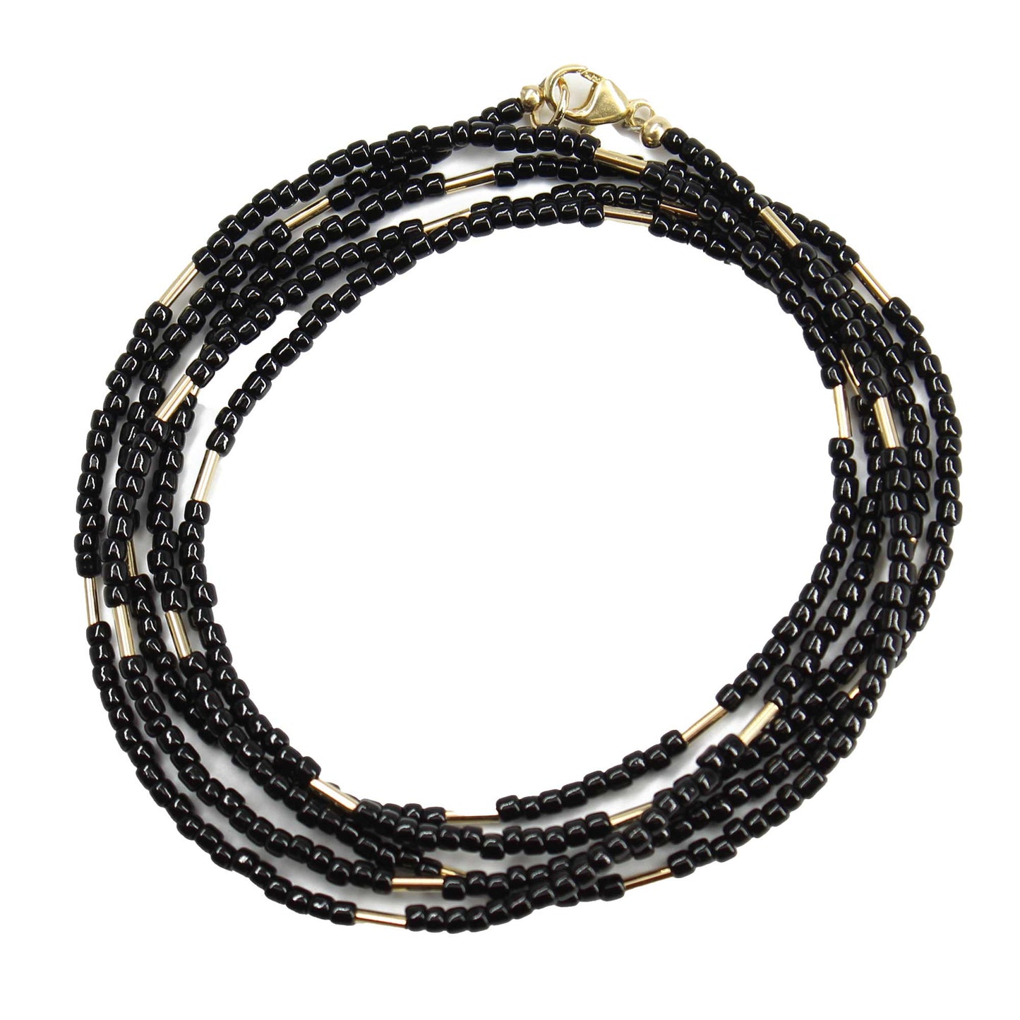 Black and Yellow Gold Filled Seed Bead Necklace, Thin 1.5mm Single Strand Custom Made to Order Length