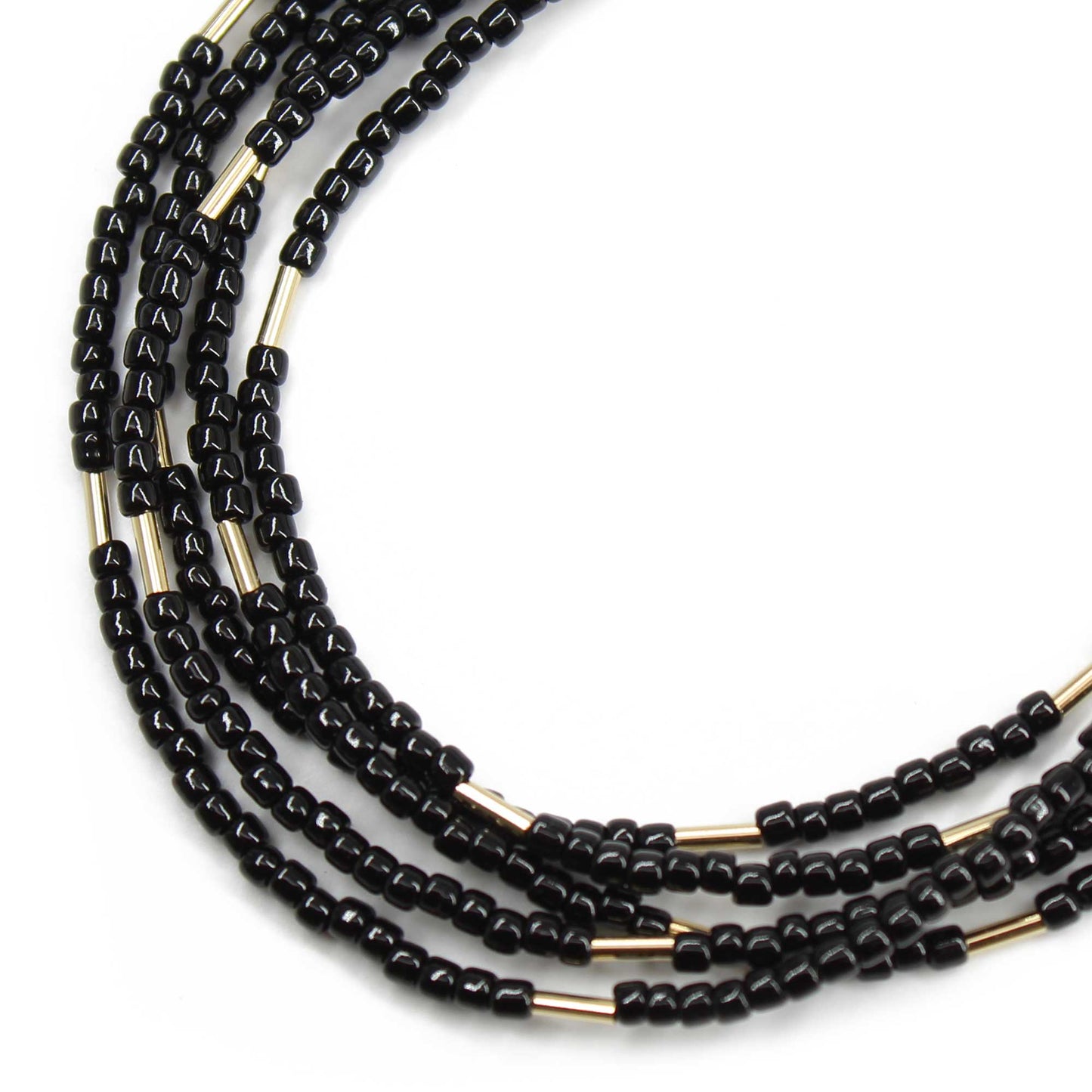 Black and Yellow Gold Filled Seed Bead Necklace