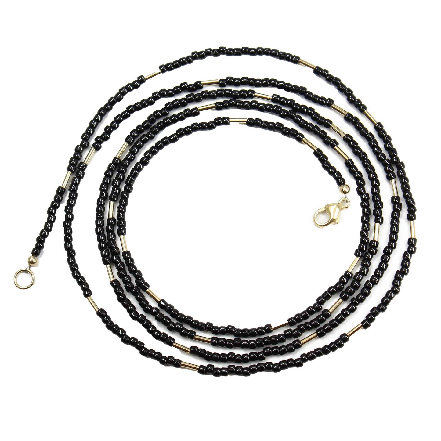 Black and Yellow Gold Filled Seed Bead Necklace