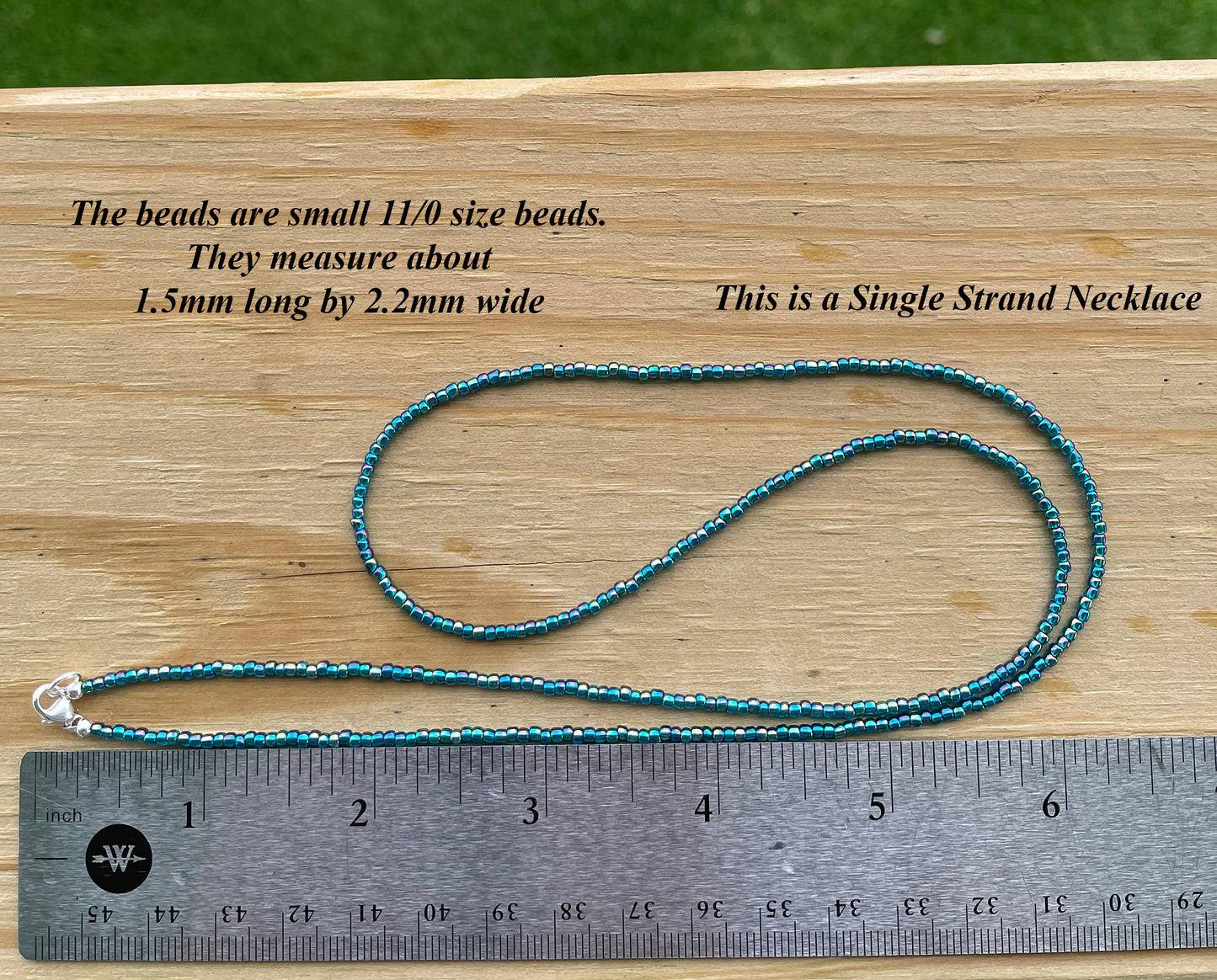 Transparent Rainbow Teal Seed Bead Necklace