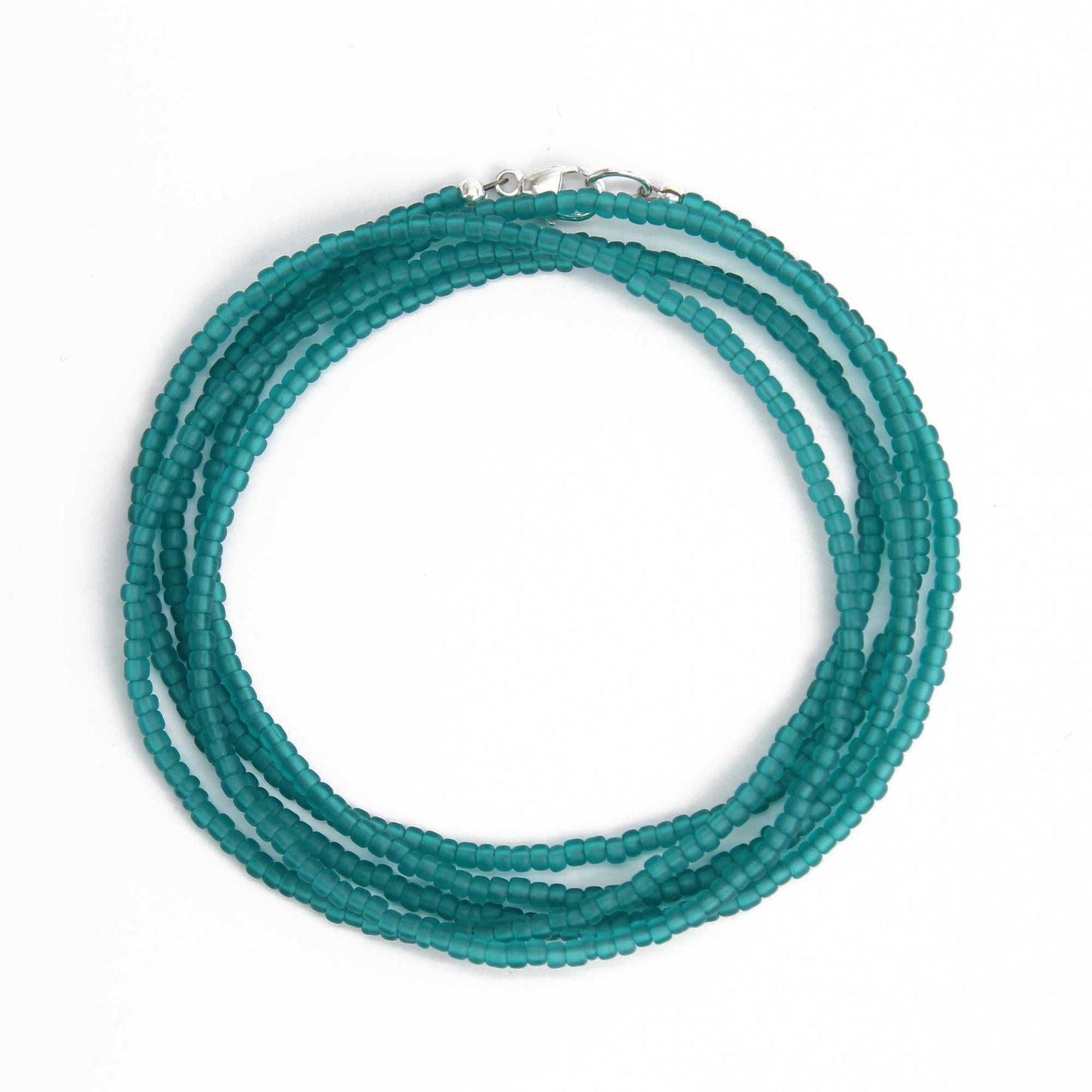 Transparent Teal Matte Seed Bead Necklace
