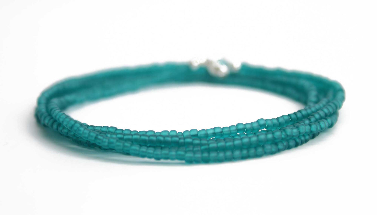 Transparent Teal Matte Seed Bead Necklace