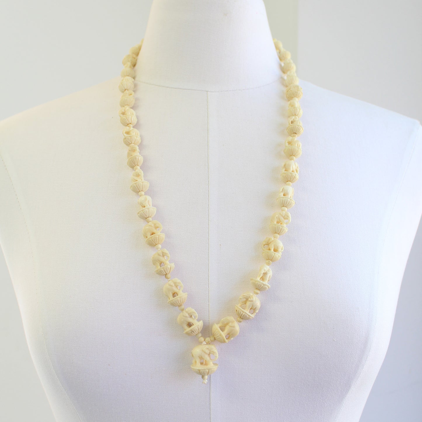 Vintage Carved Elephant Pendant Necklace