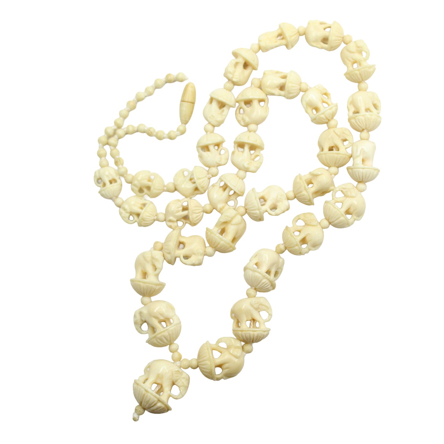 Vintage Carved Elephant Pendant Necklace