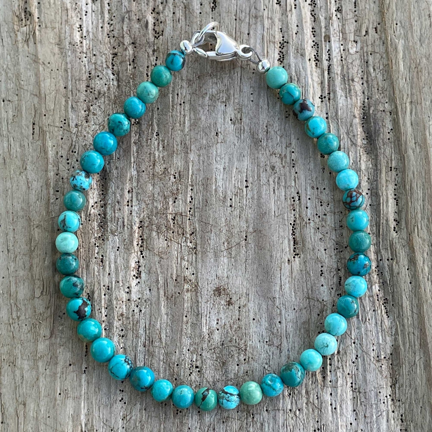 Genuine 4mm Blue Green Turquoise Bead Bracelet