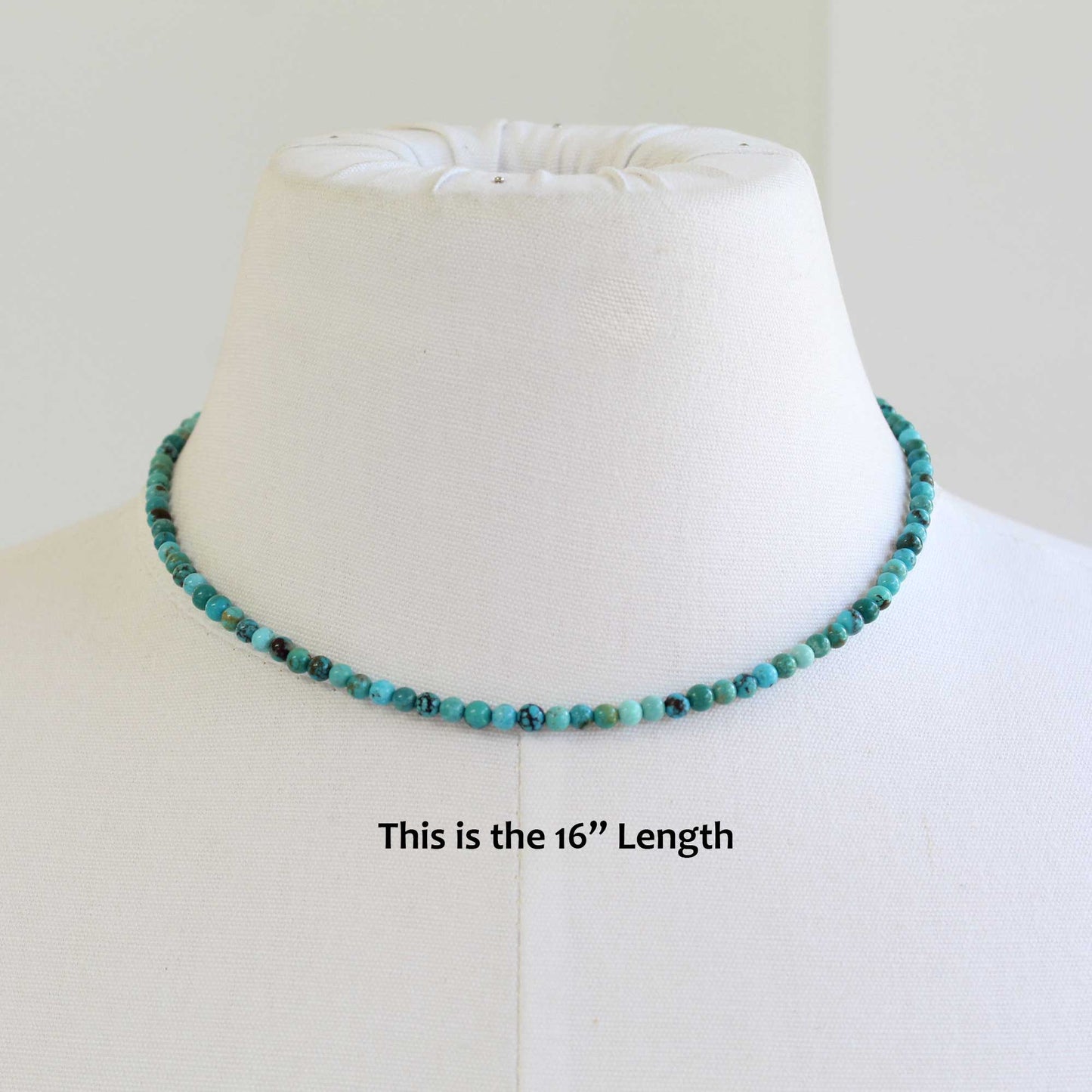 Genuine 4mm Blue Green Turquoise Bead Necklace 16
