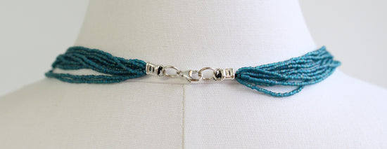 Multi Strand Teal Seed Bead Necklace 18 Inches
