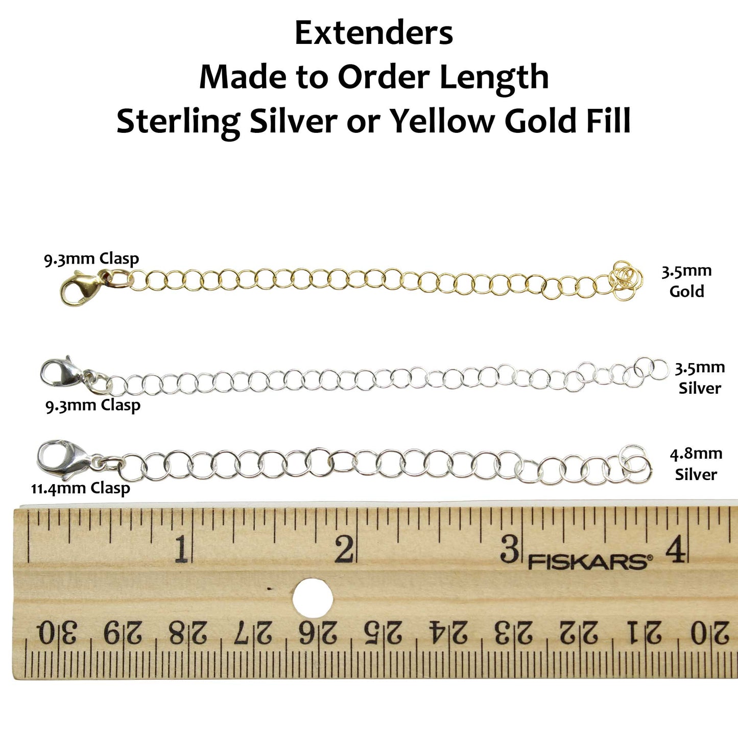 One Sterling Silver or Yellow Gold Fill Extender for Bracelets and Necklaces