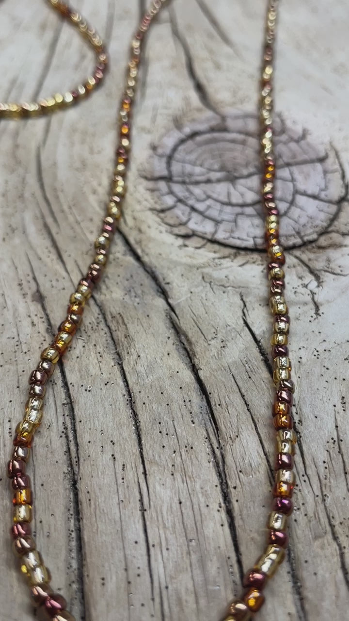 Mixed Gold Copper Bronze Seed Bead Necklace, Thin