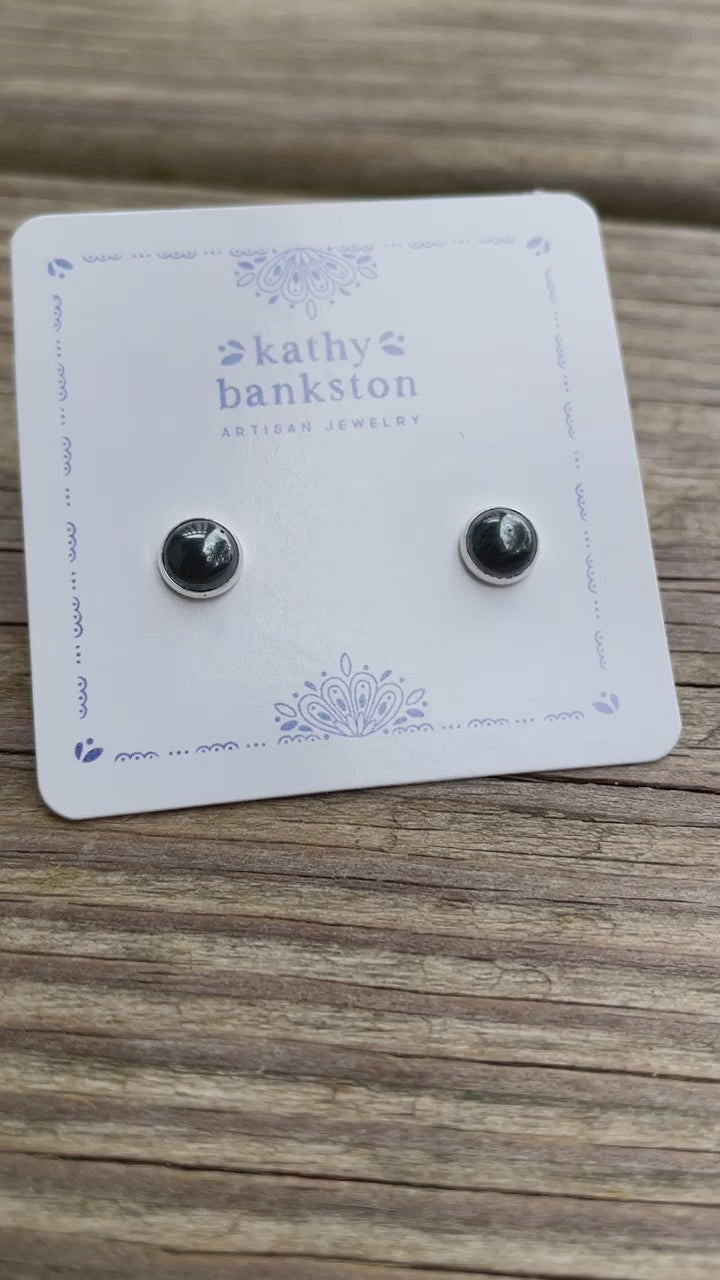 6mm Hematite Studs in Sterling Silver