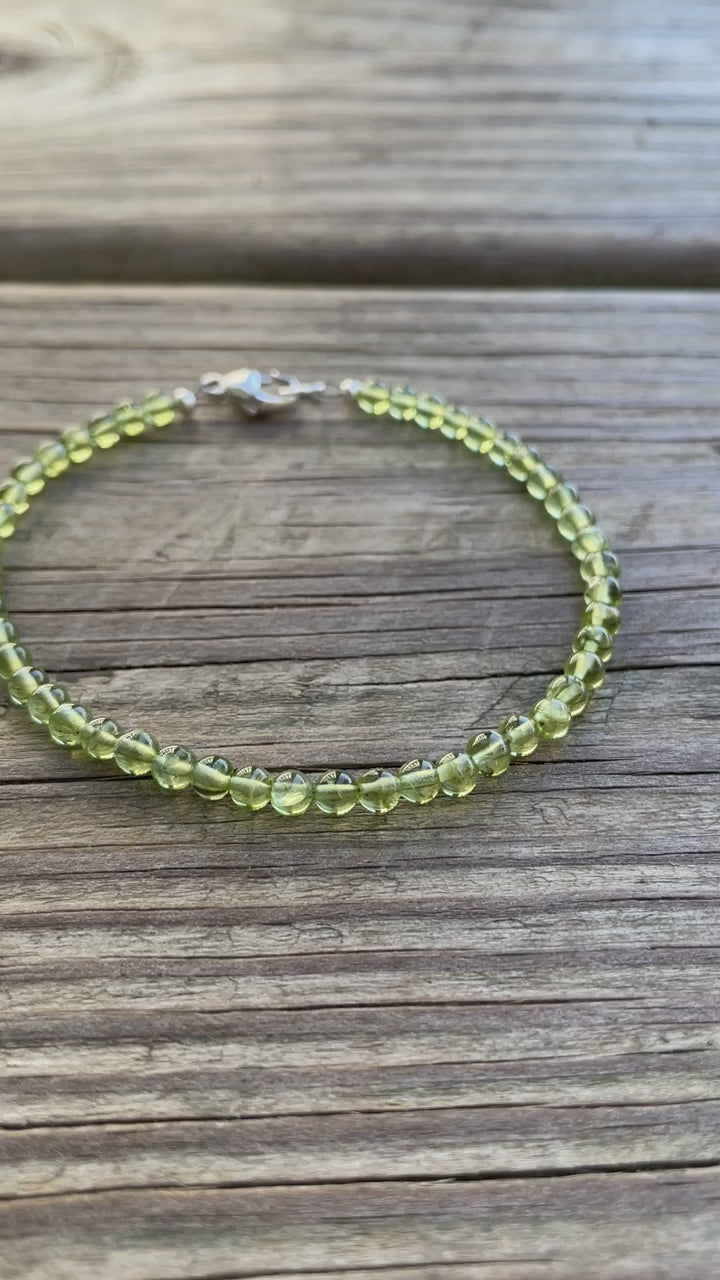 Peridot Bracelet with Lobster Clasp, Small 4mm Beads