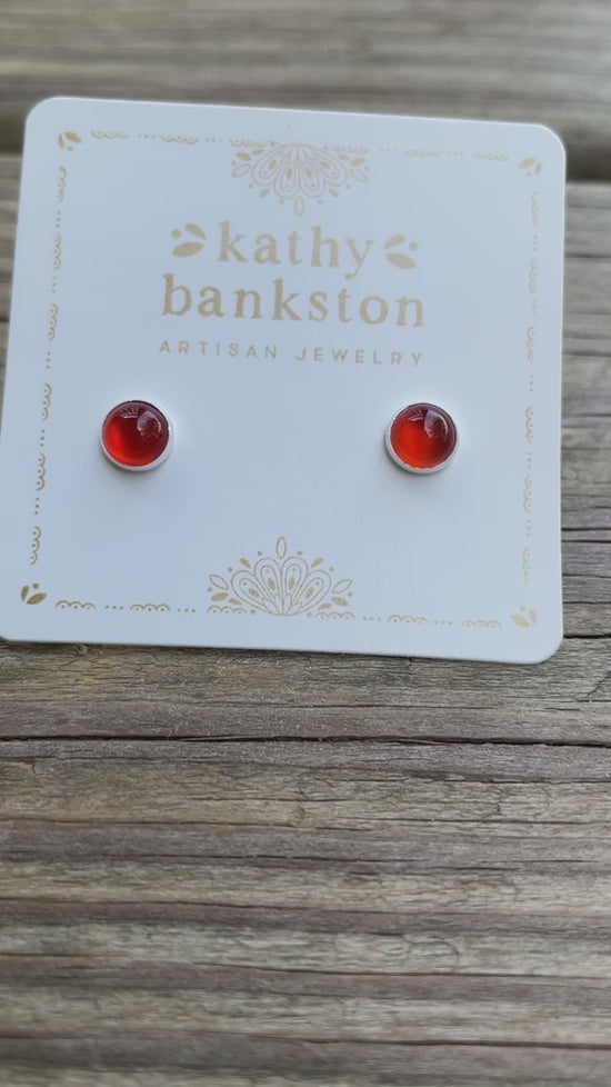 Red Carnelian Stud Earrings in Sterling Silver