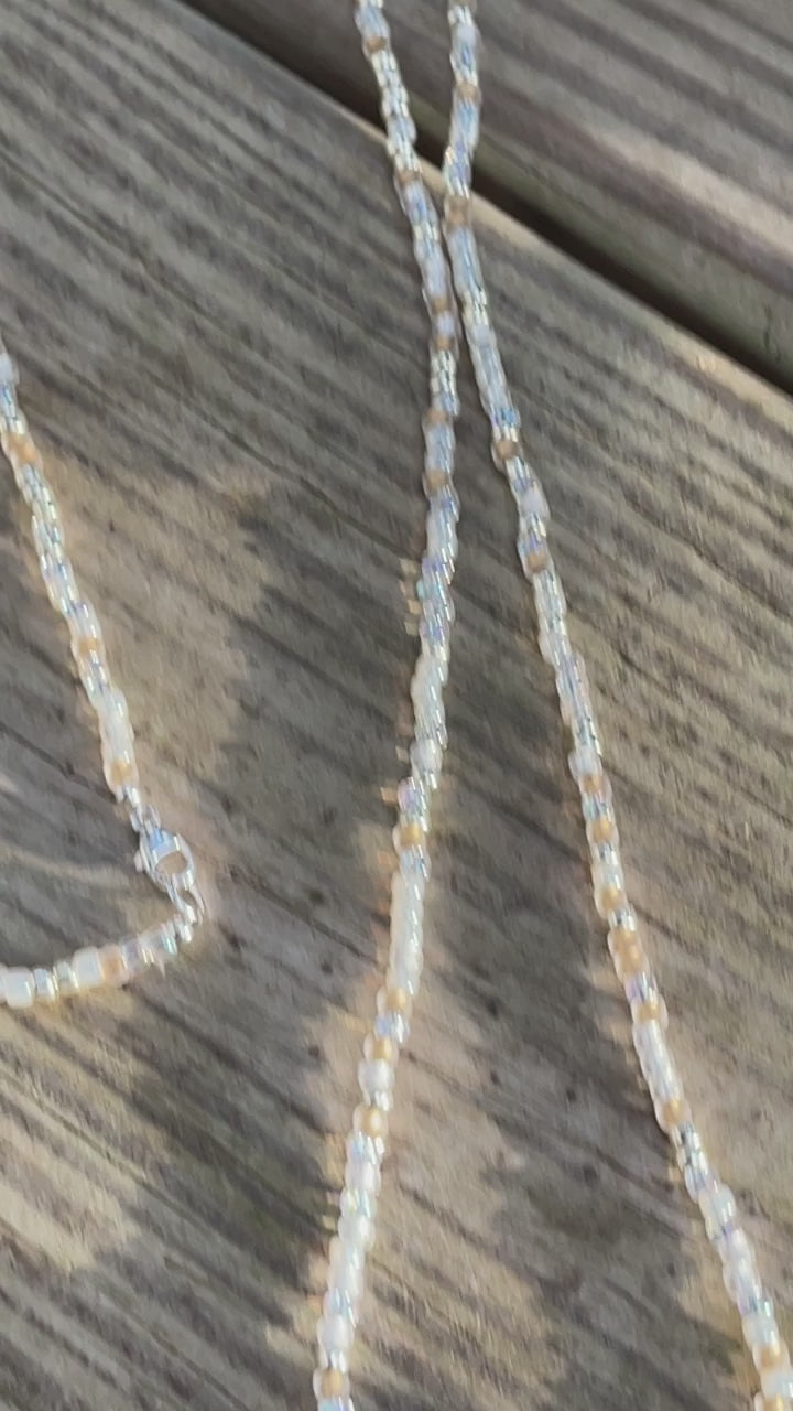 Gold Silver White Seed Bead Necklace