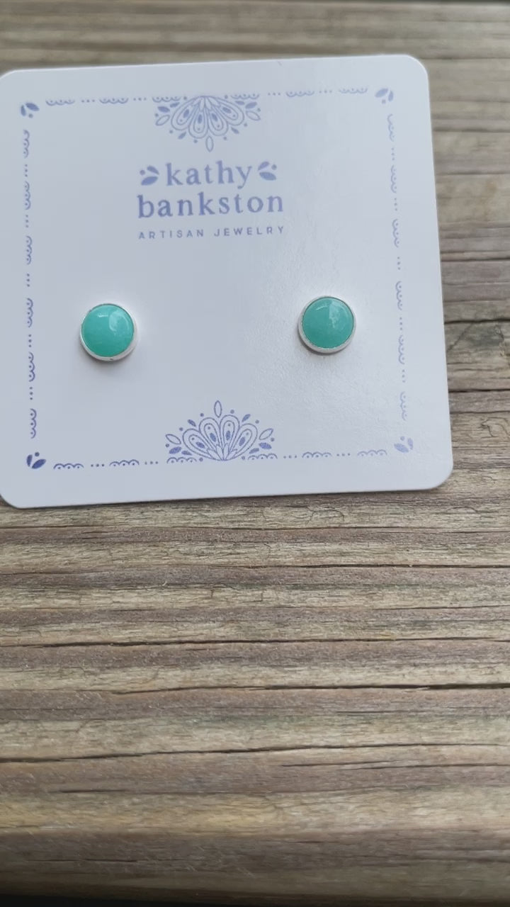 Handmade Amazonite Stud Earrings Sterling Silver