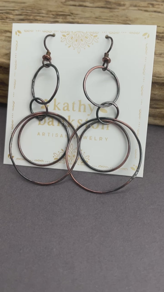 Handmade Long Copper Hoop Earrings