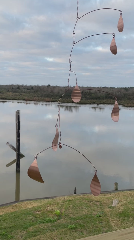 Load and play video in Gallery viewer, Handmade Copper Kinetic Teardrop Mobile
