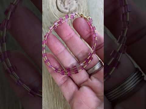 Pink Tourmaline Cube Bead Bracelet with Yellow Gold Filled Accents