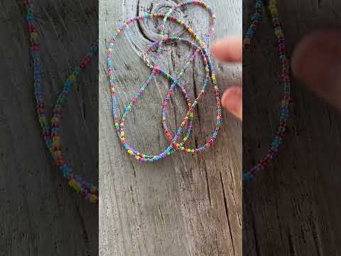 Rainbow Luster Seed Bead Necklace, Hippy Love Beads, Thin 1.5mm Single Strand
