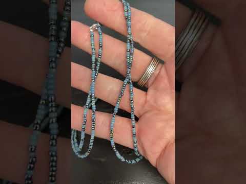 Load and play video in Gallery viewer, Mixed Blue Seed Bead Necklace
