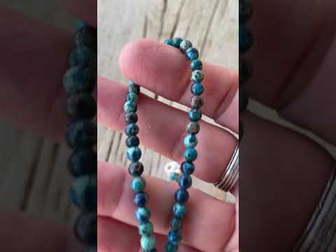 Blue Sea Sediment Jasper Bead Necklace Strand, Small 4mm Blue Stone Beaded Necklace