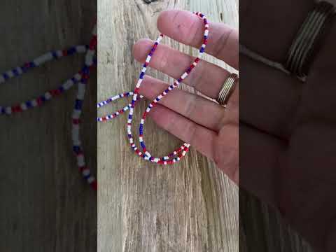 Red White and Blue Seed Bead Necklace