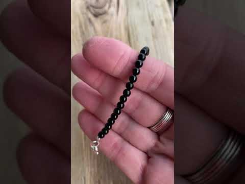 Black Onyx Bracelet, Small 4mm Black Gemstone Bracelet