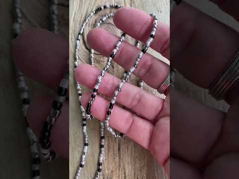 Black Silver White Seed Bead Necklace, Thin 2mm Single Strand