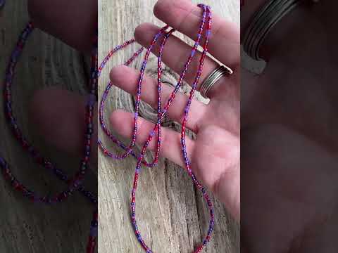Red Hat Society Purple and Red Seed Bead Necklace, Thin 1.5mm Single Strand