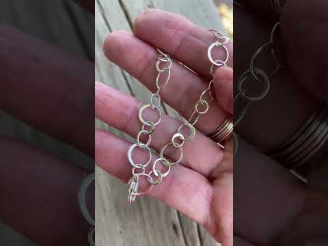 10 mm Wide Round Flattened Circle Sterling Silver Chain Bracelet