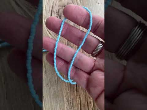 Turquoise Blue Seed Bead Necklace, Thin Single Strand