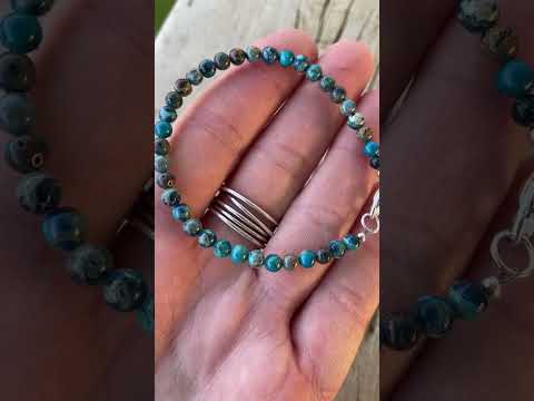 Blue Jasper Bracelet, Small 4mm Multi Color Blue Stone Bracelet with Clasp