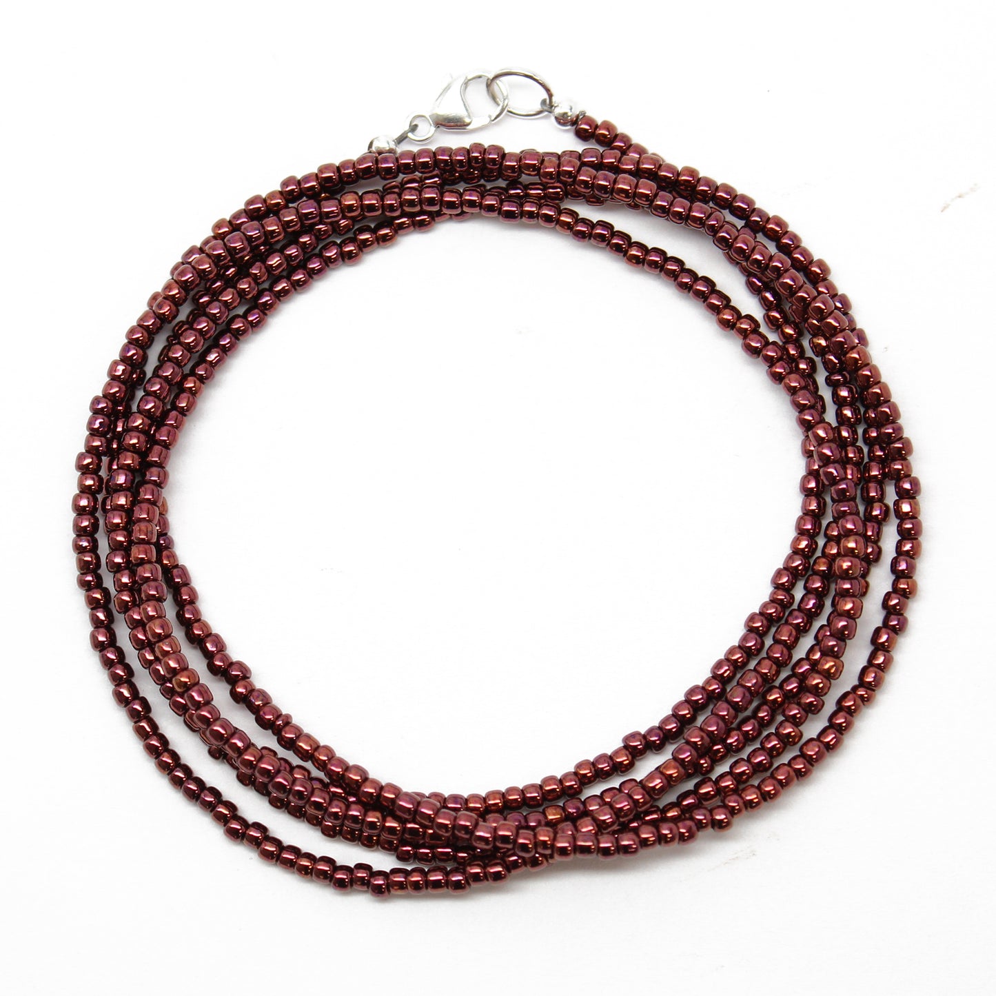 Dark Bronze Seed Bead Necklace-Shiny Metallic Copper Colored -Single Strand