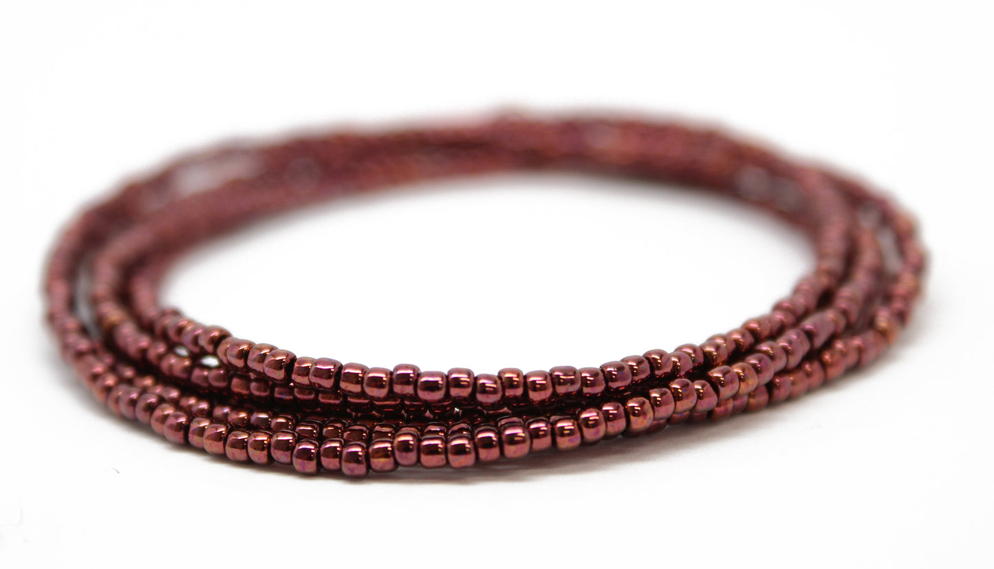 Dark Bronze Seed Bead Necklace-Shiny Metallic Copper Colored -Single Strand