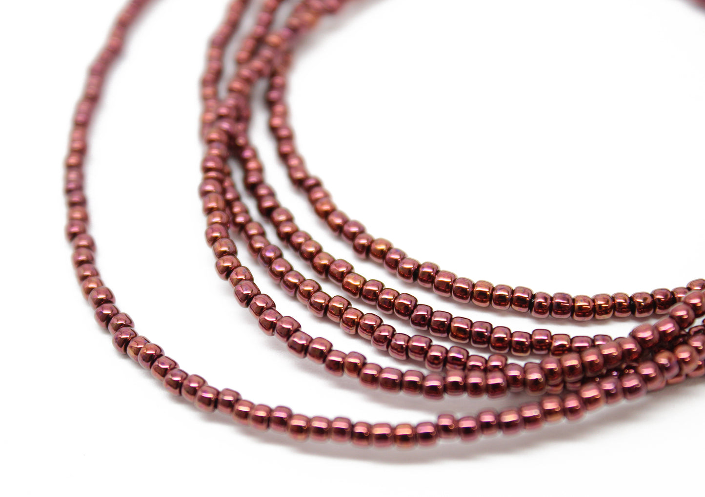 Dark Bronze Seed Bead Necklace-Shiny Metallic Copper Colored -Single Strand