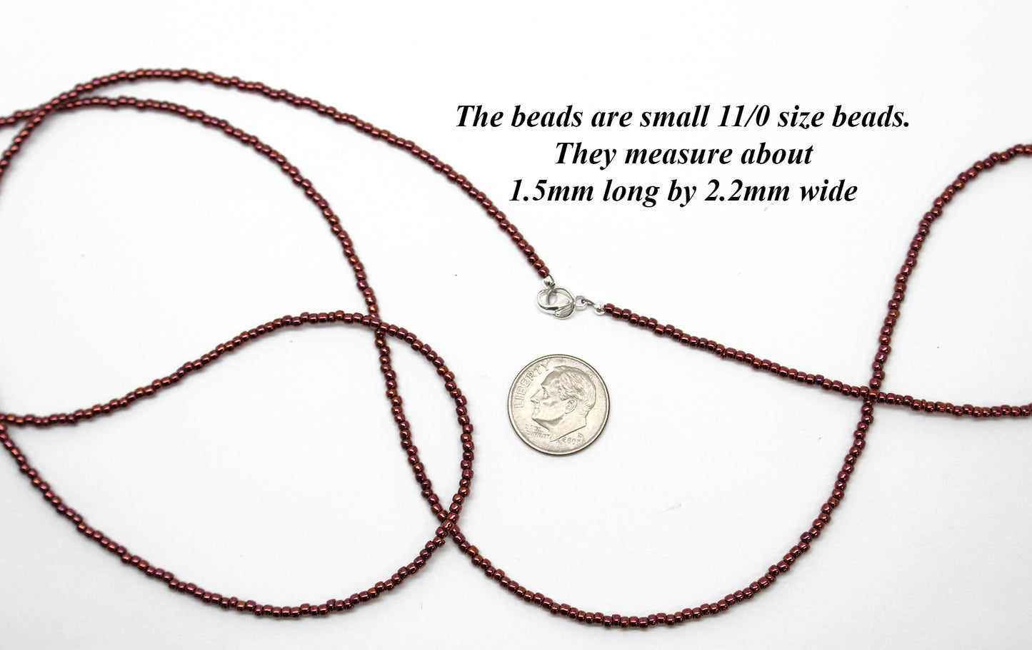 Dark Bronze Seed Bead Necklace-Shiny Metallic Copper Colored -Single Strand