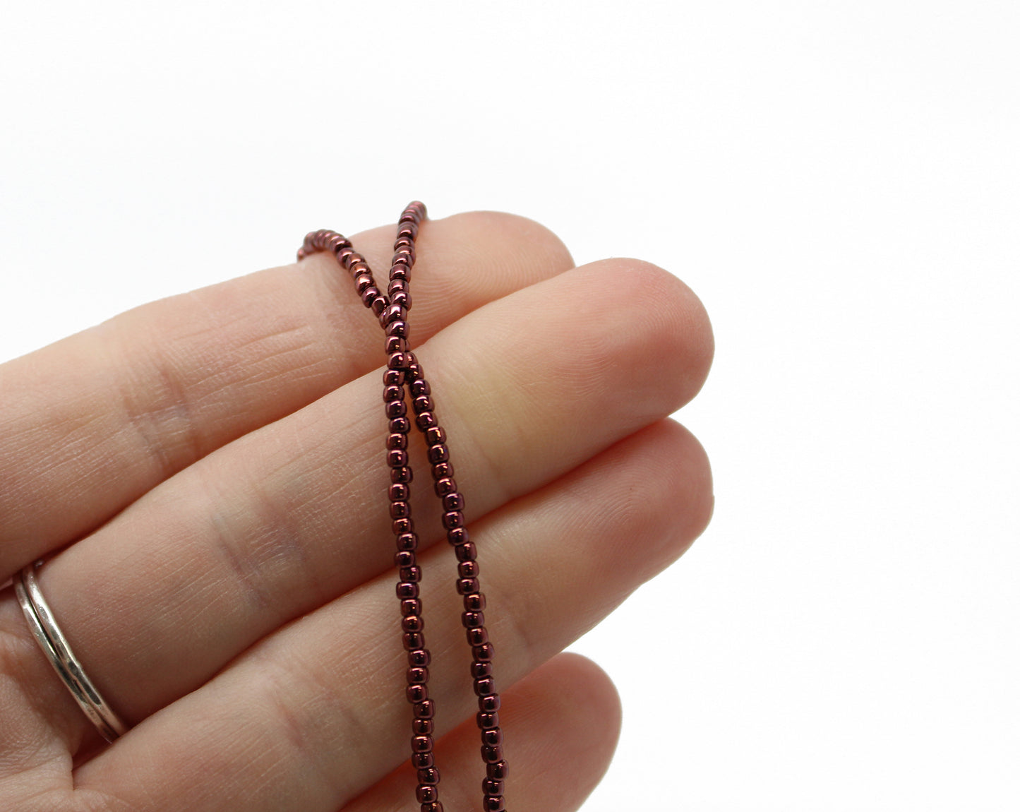 Dark Bronze Seed Bead Necklace-Shiny Metallic Copper Colored -Single Strand