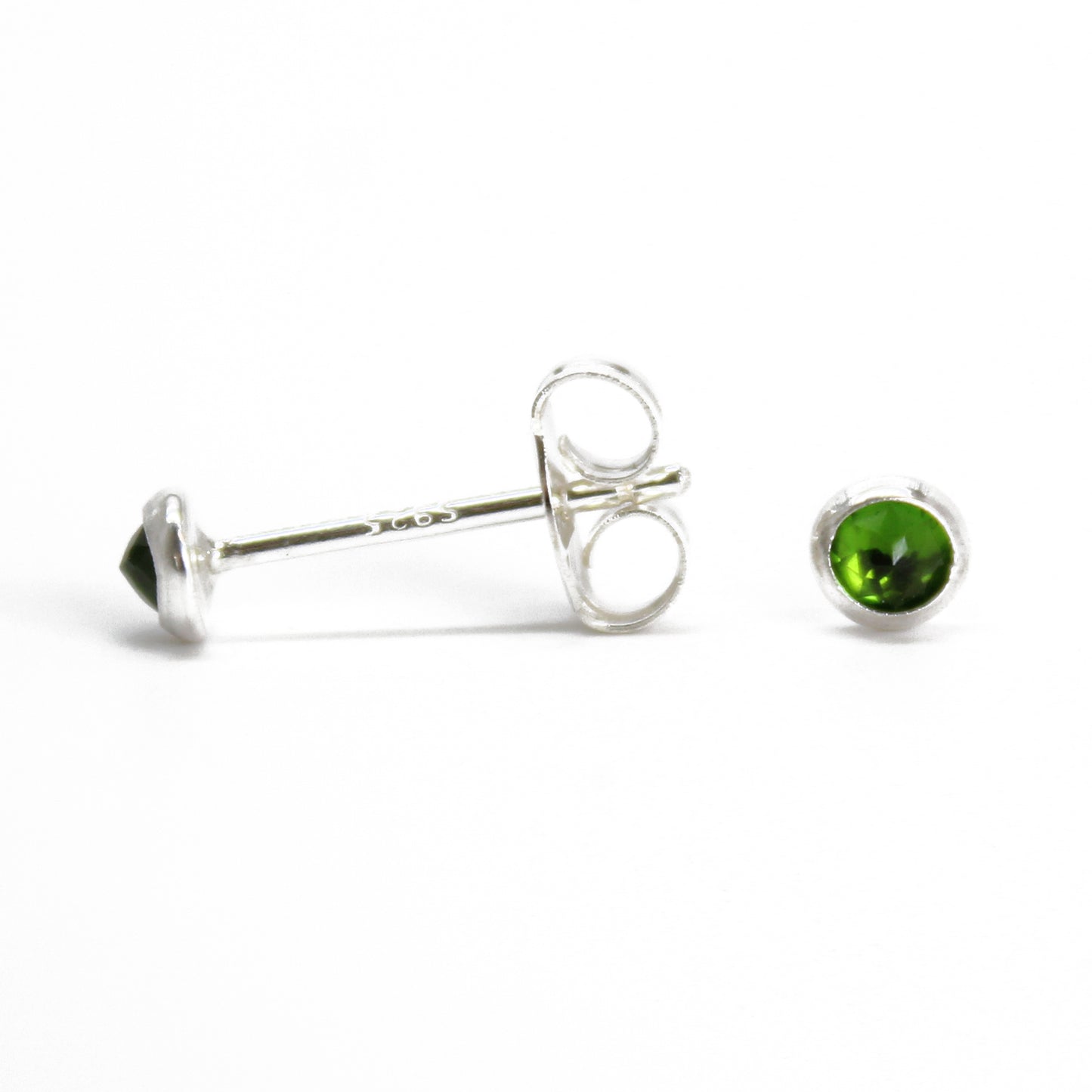 Chrome Diopside Stud Earrings, Tiny 3mm Green Studs