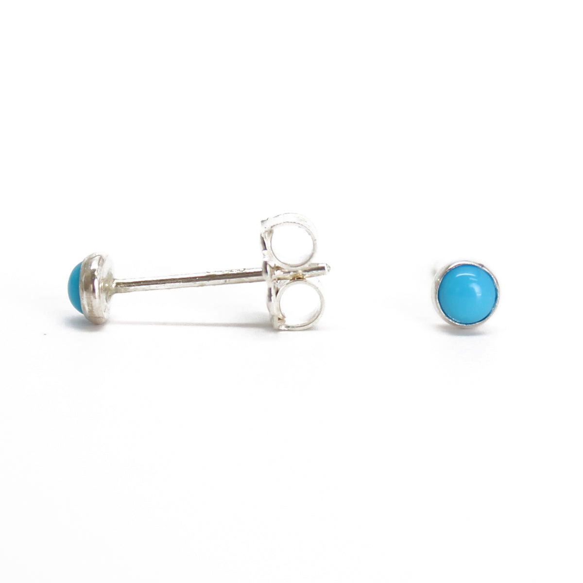 Turquoise Stud Earrings in Sterling Silver~Tiny 3mm Sleeping Beauty – Kathy  Bankston