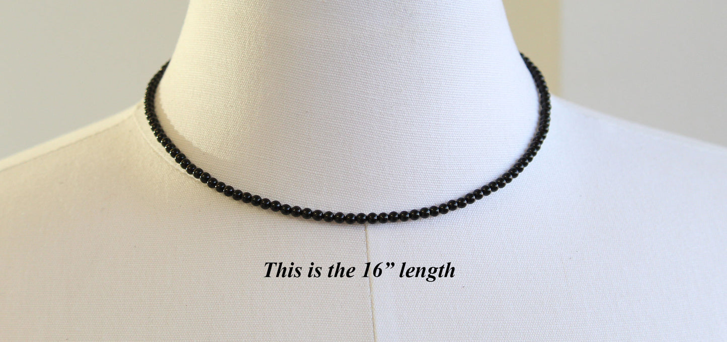 Black Onyx Necklace with Sterling Silver Clasp-3mm