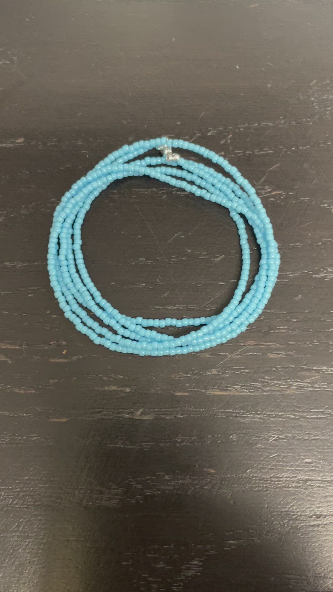 Load and play video in Gallery viewer, Turquoise Blue Seed Bead Necklace, Thin 1.5mm Single Strand
