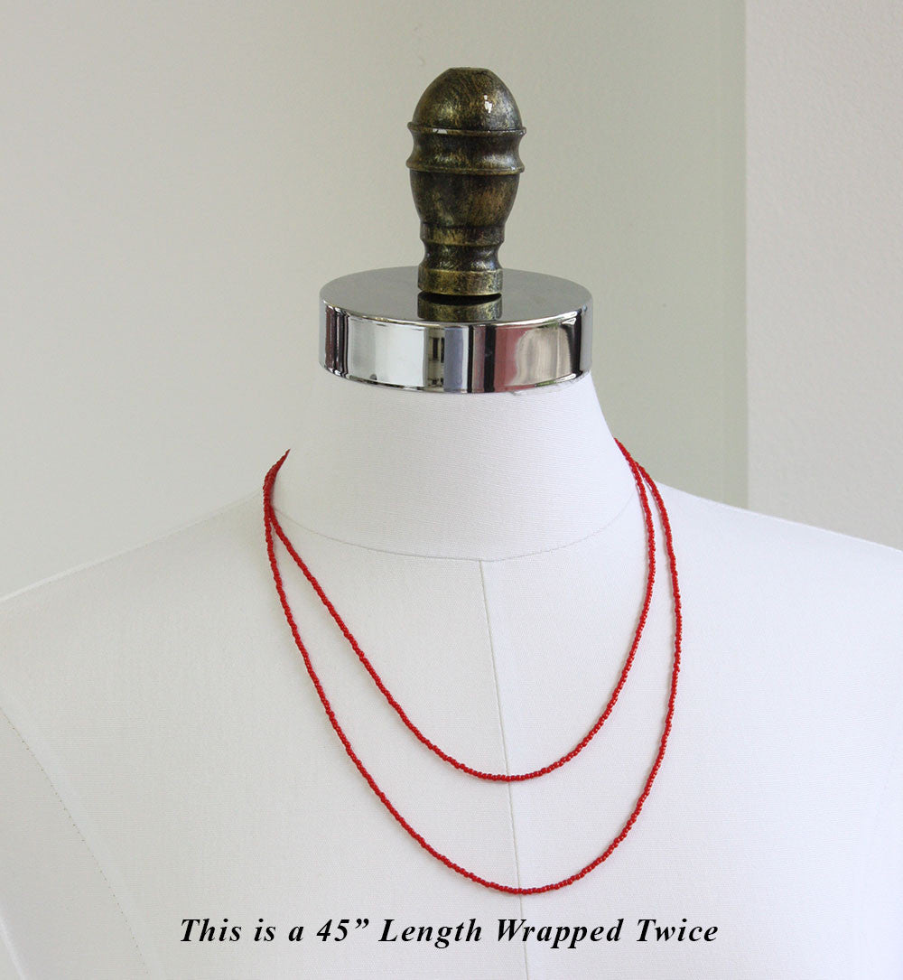 Red Seed Bead Necklace, Thin 1.5mm Single Strand