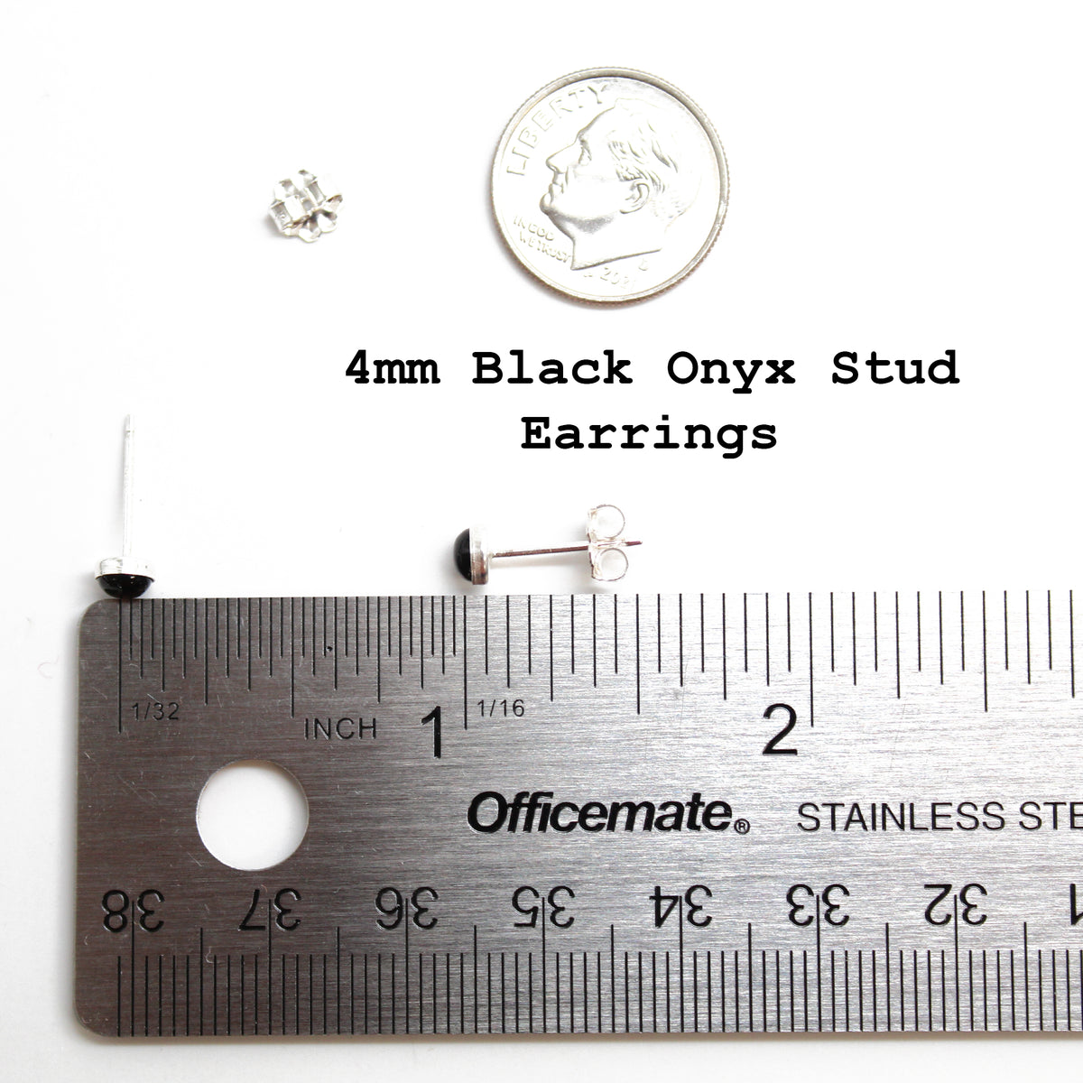 Black Onyx Stud Earrings, Small 4mm In Sterling Silver Or Gold Fill 