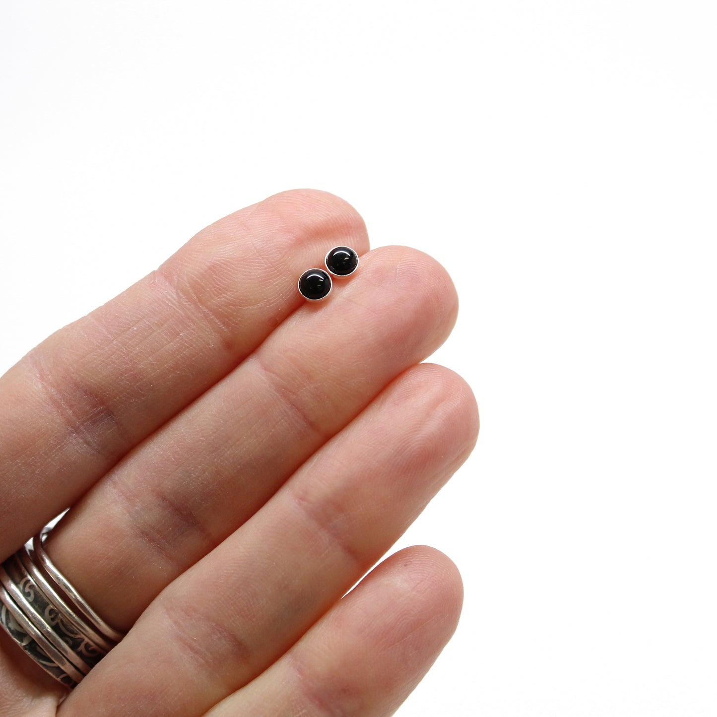 Black Onyx Stud Earrings, Small 4mm