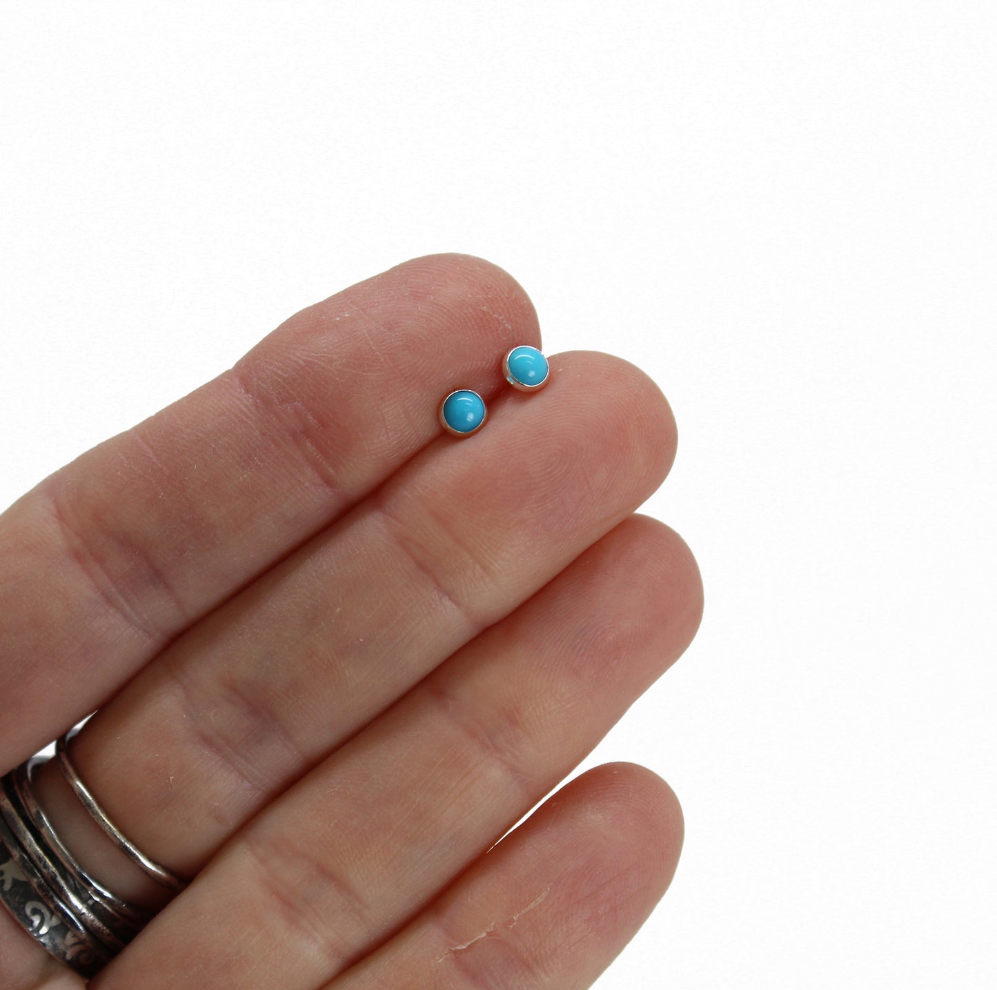 4mm Blue Turquoise Stud Earrings