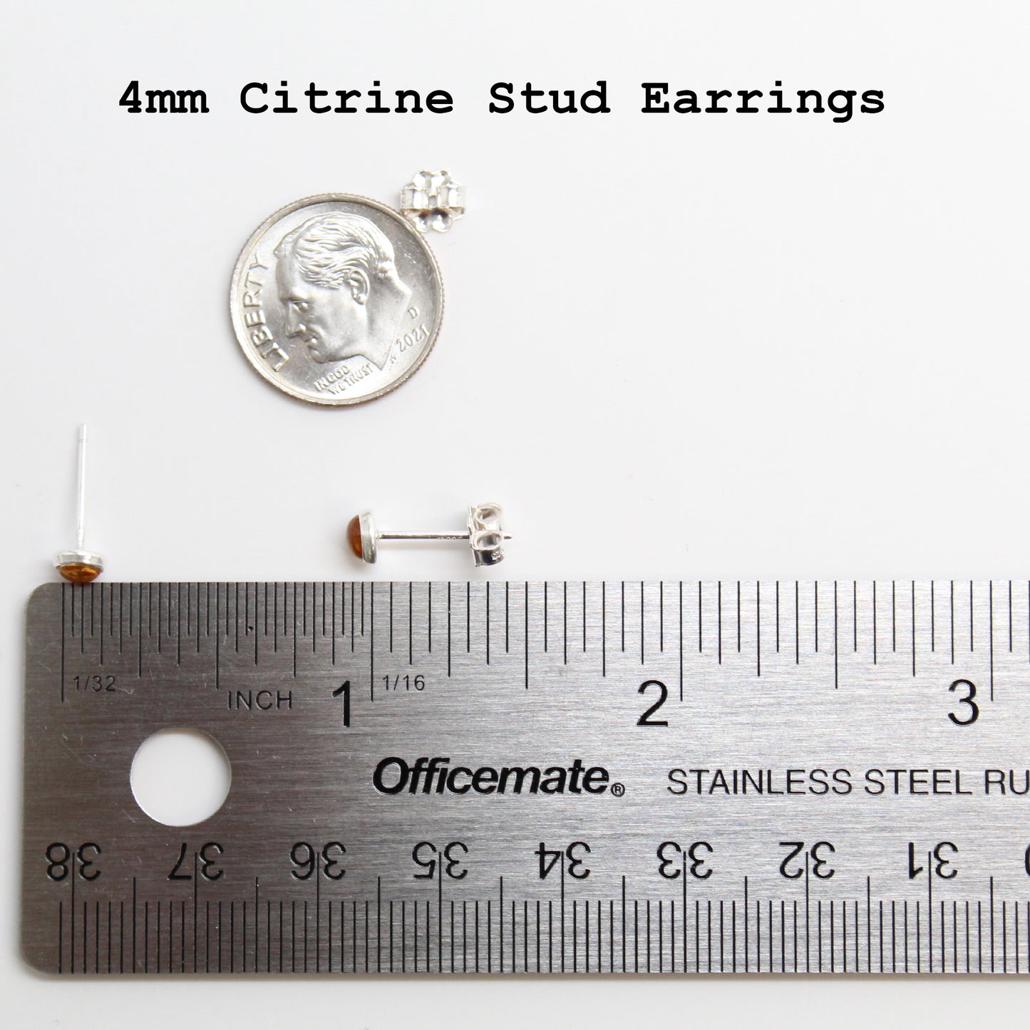 Handmade 4mm Citrine Stud Earrings