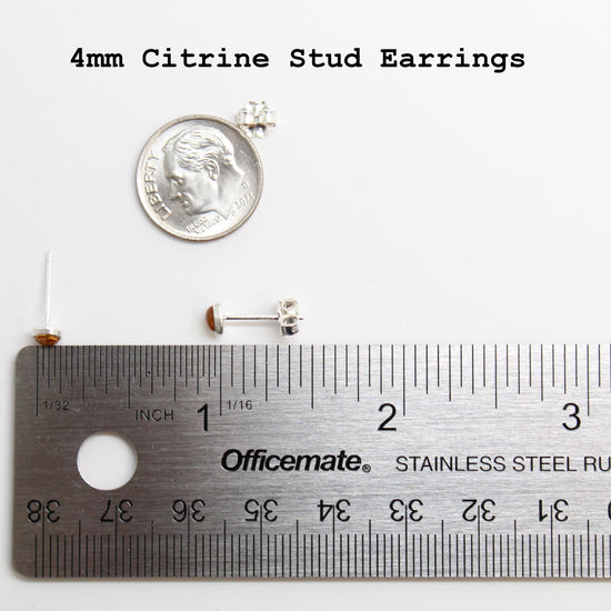 Handmade 4mm Citrine Stud Earrings 