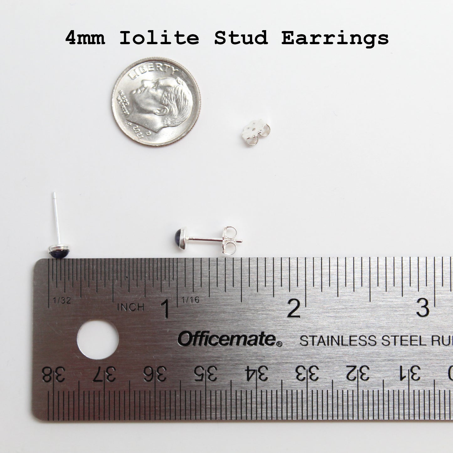 Small 4mm Iolite Stud Earrings 